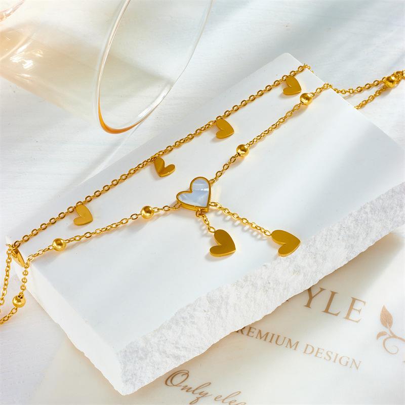 ZAKOL Stainless Steel Heart Love Anklets For Women Girl Fashion Double Layer Chains Ankle Accessories Zircon Gift