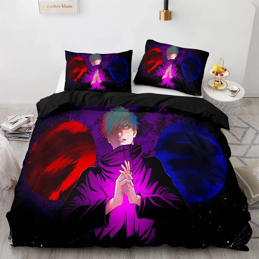 Set lenjerie de pat Anime Jujutsu Kaisen Satoru Gojo Băieți Fete Dimensiune Twin Queen Față de pilotă Față de pernă Pat Copii Adulți Textile pentru casă Instrument textil
