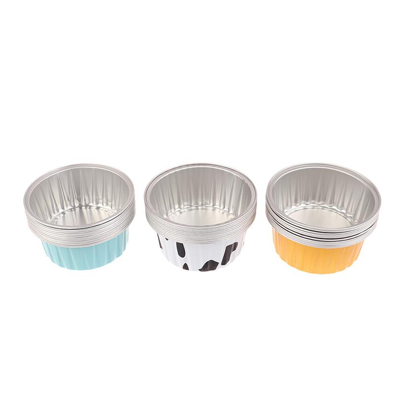 10Pcs Reusable Round Aluminum Foil Tin Cup Pudding Cake Molds Baking Tools