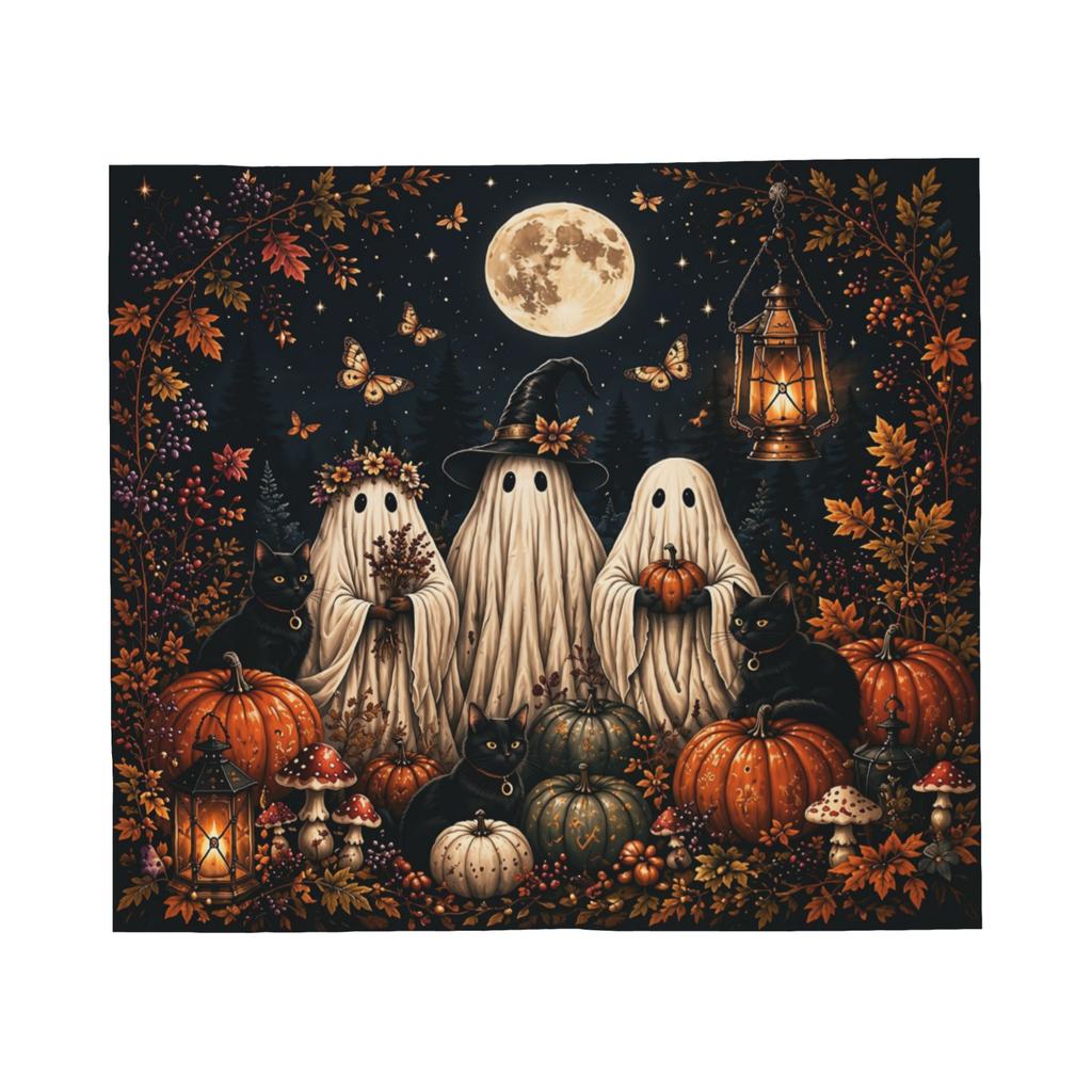 Halloween Black Cats Flannel Blankets Witchy Spooky Novelty Throw Blanket for Sofa Bedding Lounge 150*125cm Bedspreads