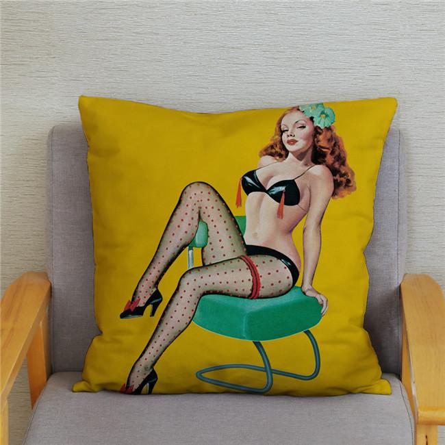 Vintage European Sexy Women Polyester Cushion Cover Sexy Lady Pattern Pillow Cover Decorative For Car Sofa Home 45X45Cm