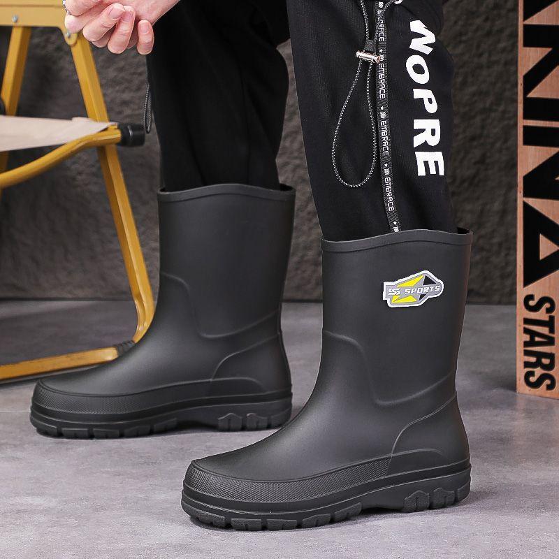 Men s rain shoes solid color non-slip men s warm low tube fashion medium tube boots velvet waterproof rain boots high tube 39