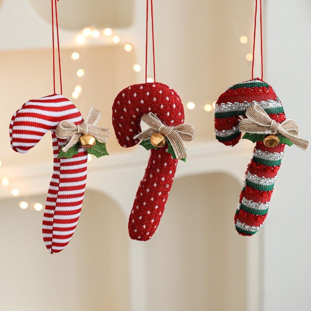 Candy Cane Cartoon Christmas Tree Decorations Fabric Bell Bow Xmas Tree Decoration Red White Christmas Pendant Christmas Tree