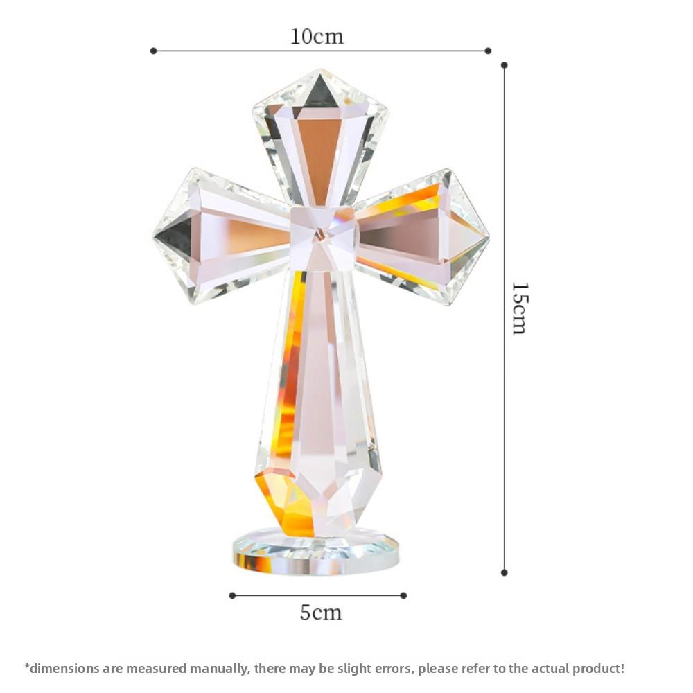 Crucifix din Cristal Sculptat Manual Design Fațetat 360° Ornament de Staționare Cadou Spiritual Creștini Cristal Culoare AB Figurină Religioasă