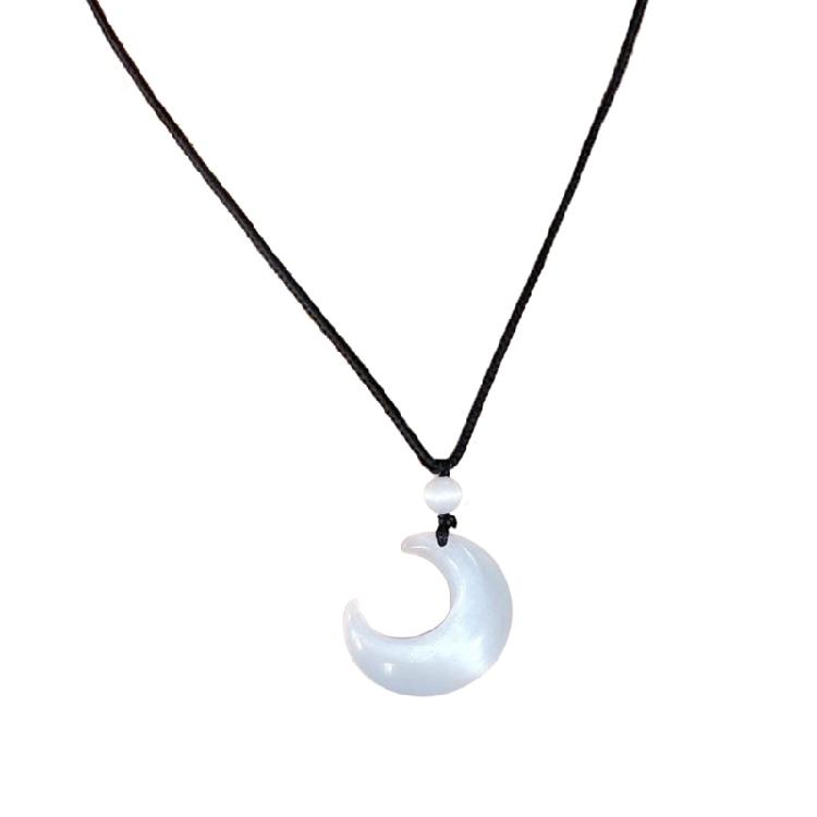 Lace Up Rope Necklace Cat Eye Moon Pendant Necklace Chinese Style Jewelry Gift