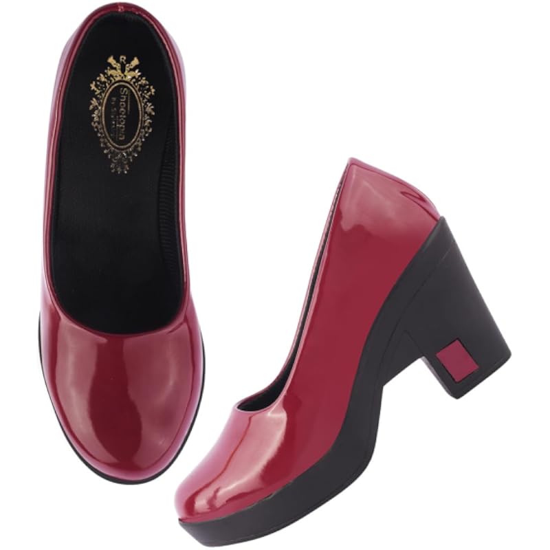 Shoetopia Solide Kirschrote Pumps für Damen & Mädchen-EU36