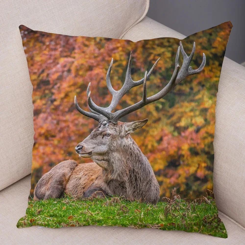 Home Decor Deer In Nature: Realistic Wildlife Cushion Covers Pattern Cushion Cover Suitable For Sofa Bedroom Car Pillow Cover