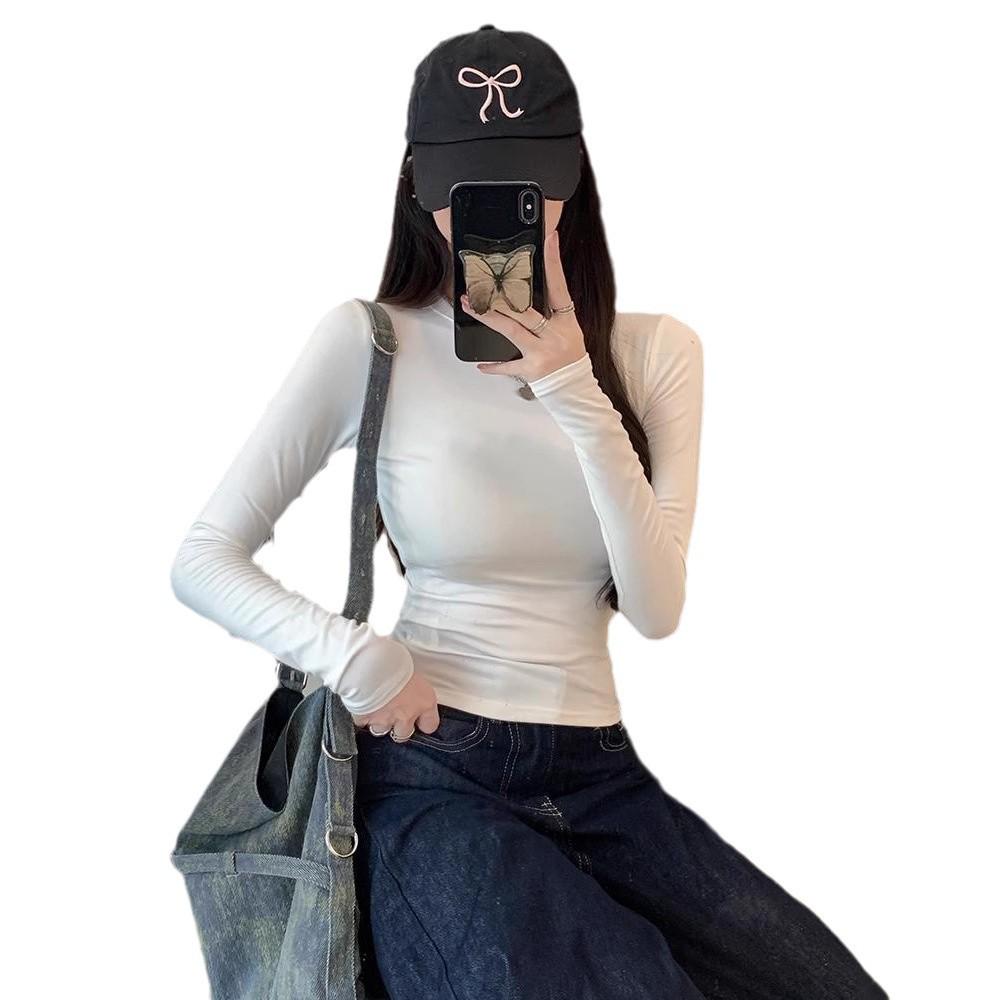 2025 Women's Slim-Fit Waist-Hugging Long-Sleeve T-Shirt – Versatile, Solid Color for Spring and Autumn