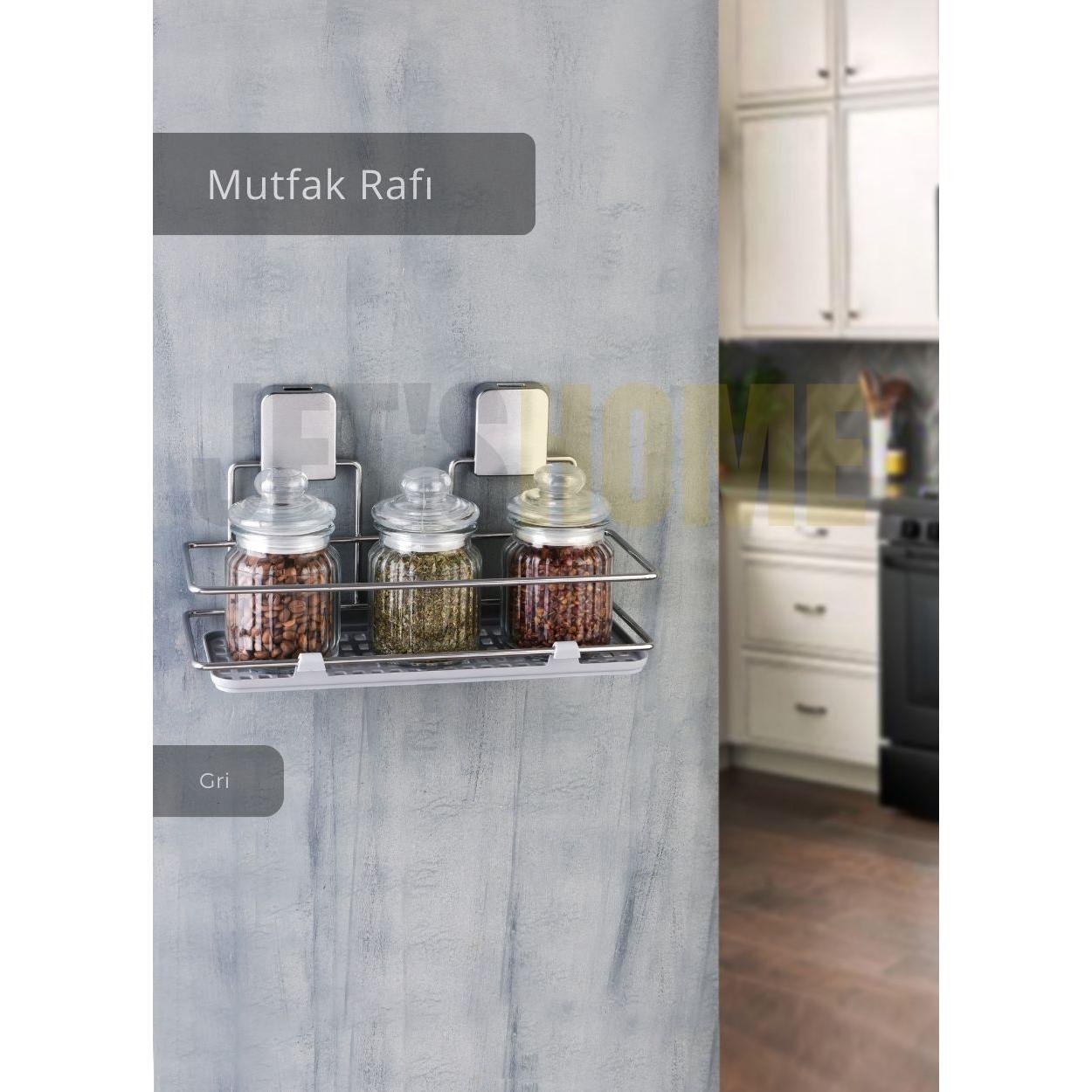 

Mutfak Rafı Paslanmaz Banyo Rafı Yapışkanlı Baharatlık Tek Katlı Köşelik Şampuanlık Krom 12x31x13