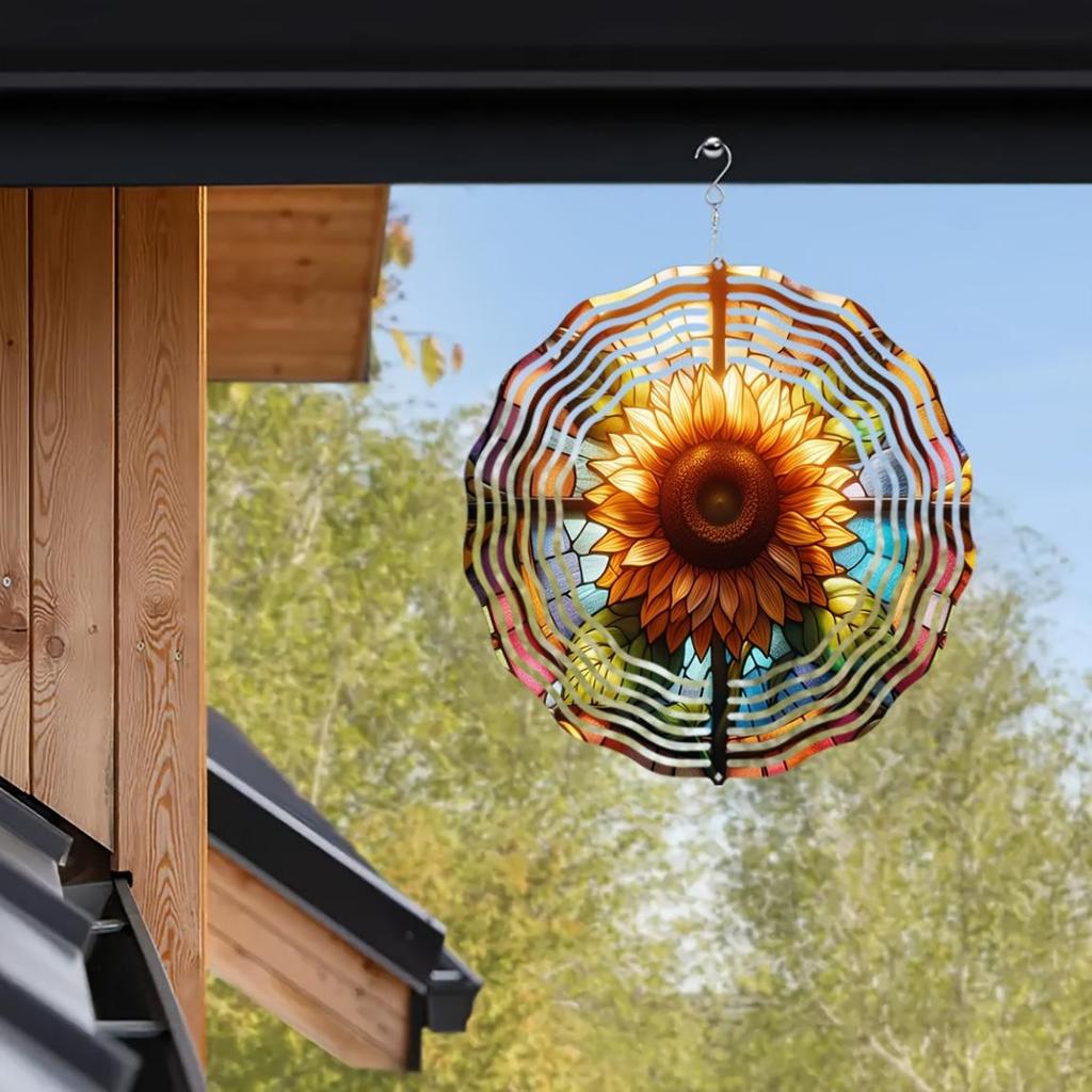 Moon Wizard Wind Spinner with Colorful Flowers Mandala Metal Garden Decor for Patio Porch Yard No Power Needed Easy To Install Gift for Men Women