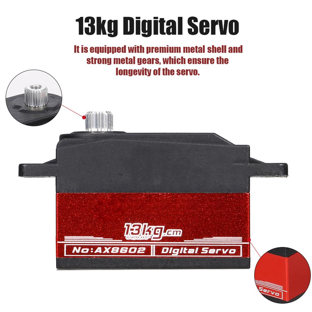 13KG Digital Servo RC Servo High Torque Metal Gear Splash Proof Servo for 1 10 1 8 RC Car RC Boat RC Airplane RC