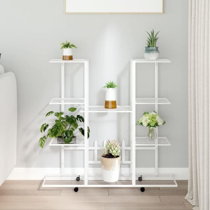 343122 vidaXL Planter with Wheels 94.5x24.5x91.5 Cm White Iron