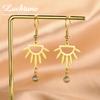 Lucktune Hollow Wing Fan-shaped Drop Earrings Stainless Steel Gold Color Geometry Sun Dangle Earrings for Women Jewelry Gifts