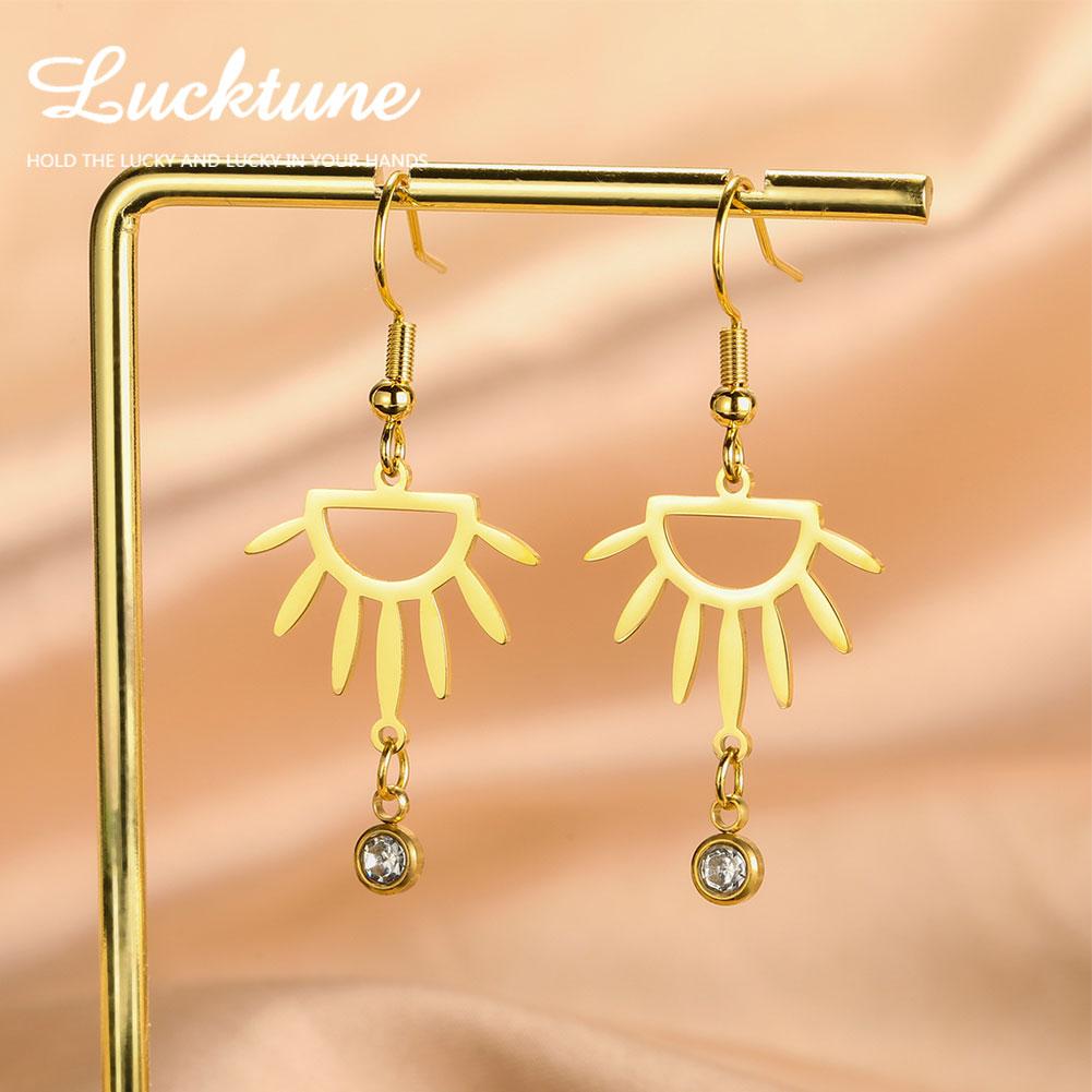 Lucktune Hollow Wing Fan-shaped Drop Earrings Stainless Steel Gold Color Geometry Sun Dangle Earrings for Women Jewelry Gifts