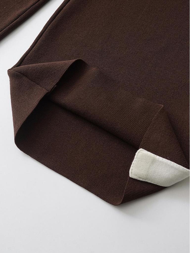 Women's Spring Coffee Stripe Pullover Sweater & Color Block Knit Pants Set