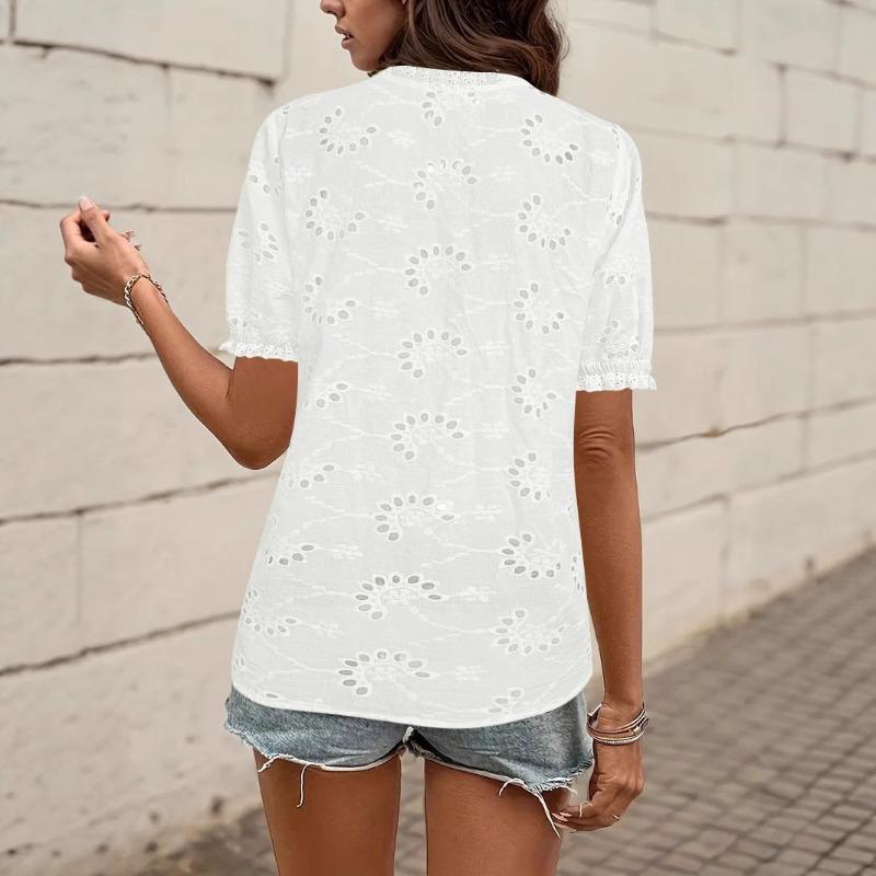 JKASHDK Women's Fashion Casual Summer Spring Solid Color Print Short Sleeve V-Neck Blouses & Shirts