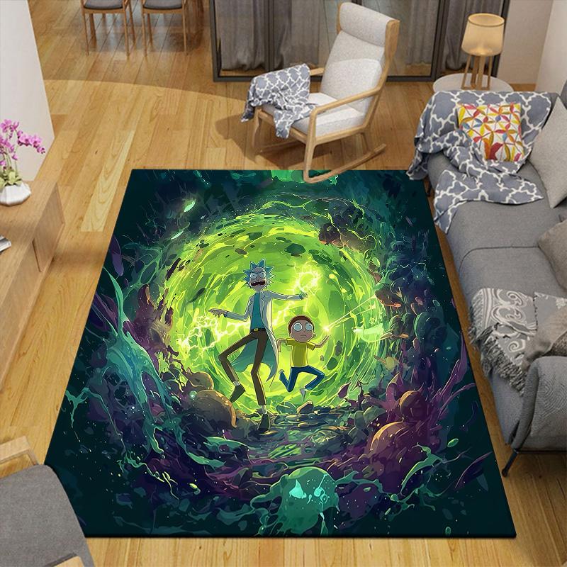 Rick and Morty Flannel Pattern Square Carpet,Area Rug,Carpet Rug for Living Room Bedroom Sofa Playroom Decor,Non-slip Floor Mat