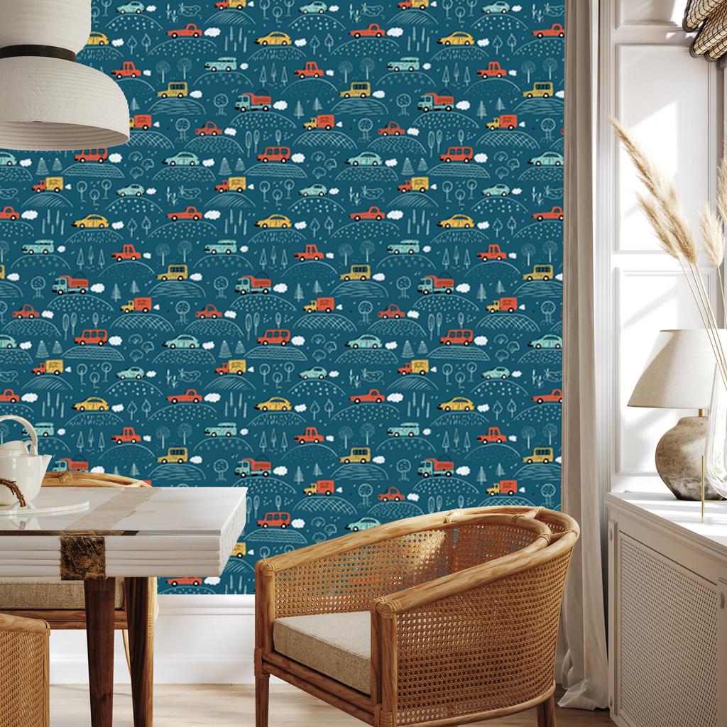 Colorful cars and trees wallpaper for living room and bedroom 50x1000
