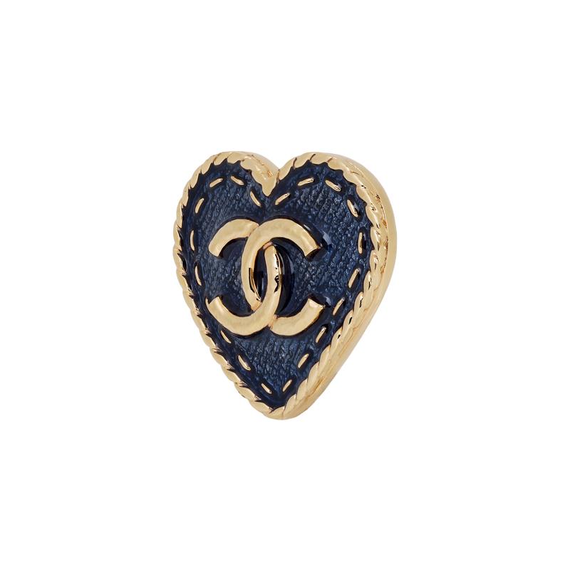 CHANEL 24P blue denim love enamel ear clip large size