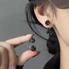 Black Zircon Two Wearing S925 Silver Needle Stud Earrings Niche Light Luxury Earrings Tide Earrings