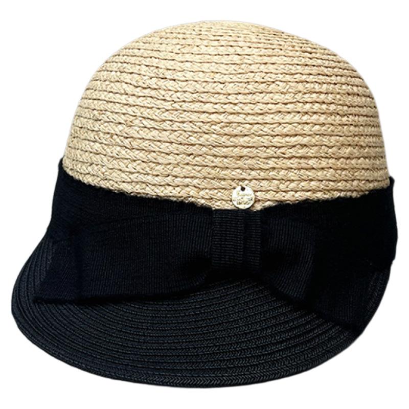 25 Sweet And Cool Face Small Raffia Cap Versatile Bow Straw Hat Women'S Niche Summer Travel Equestrian Hat