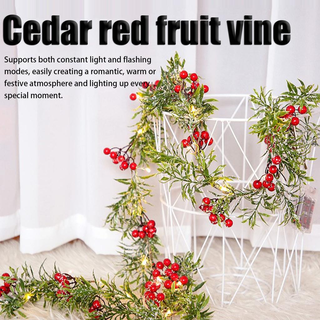Christmas String Lights with Red Berry Xmas Cedar Garland Fairy String Lights Indoor Outdoor Xmas Fireplace Home Winter Decor