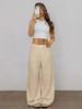 2026 Women's Pure Cotton Loose Solid Color Elastic Waist Wide-Leg Casual Pants