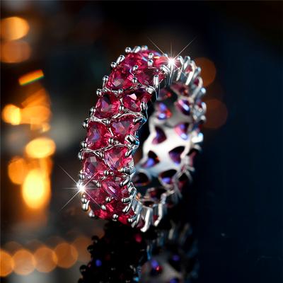 Crystal Female Rose Red Zircon Stone Heart Engagement Rings For Women Color Wedding Bands Jewelry Party Gifts