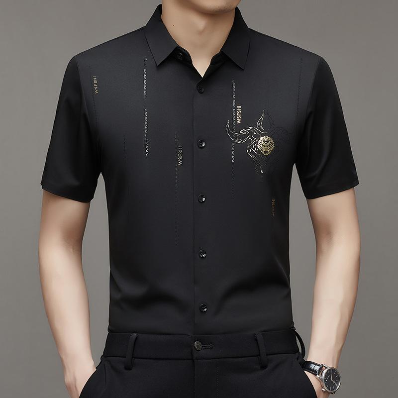 

Летние мужские рубашки деловые не требующие глажки корейский стиль повседневный воротник поло модная брендовая рубашка покрой короткий рукав XXXL