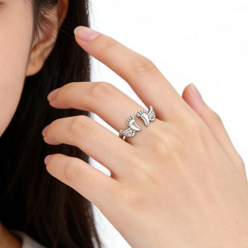 Graceful Angel Wing Shaped Rings With Flexible Sizing Option Crafted From Copper For Long Time Beauty