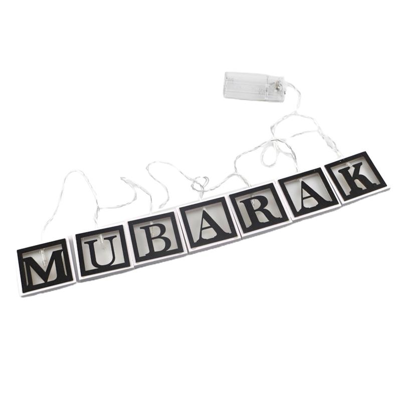 Wooden Eid String Light Led Ramada Mubarak Letters Lamp Ornament Crafts for Islamic Muslim Party Ramadan Decoration Night Lamps