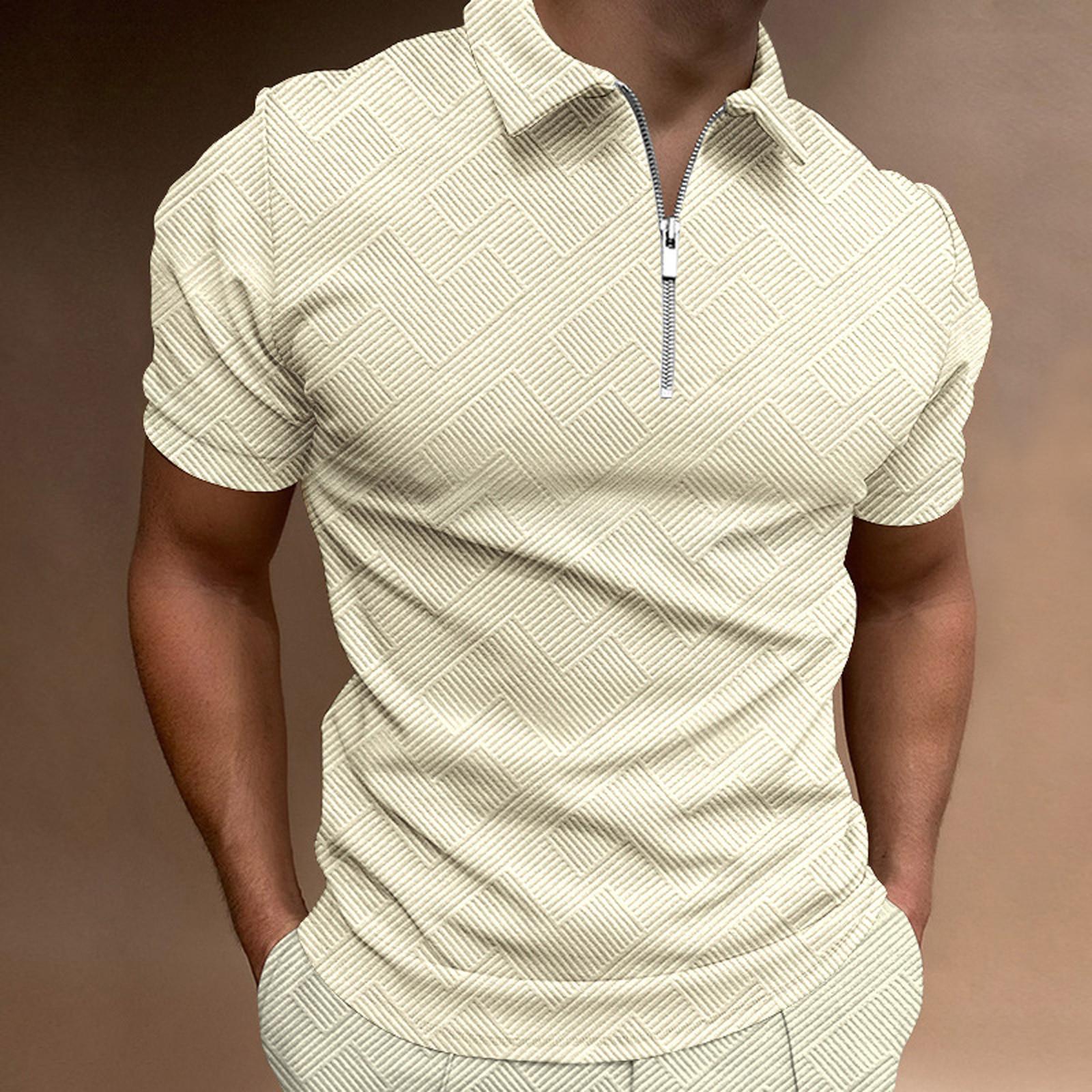 

Men s Short Sleeve Shirts Golf Shirt Color Contrast Outdoor Street Casual Fashion Zipper Casual Slim Fit T-Shirt S бежевый