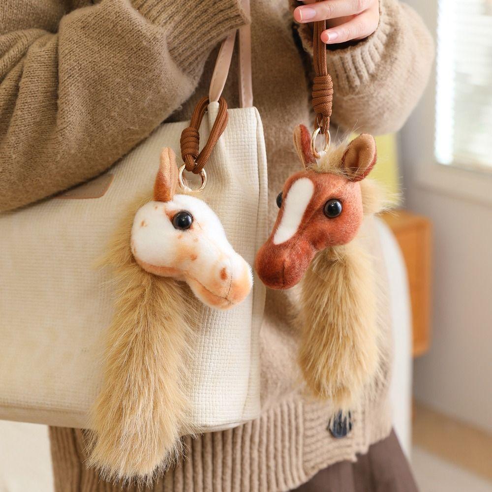 PP Cotton Pony Head Pendant Fluffy Mascot Pony Doll Horse Plush Toy Backpack Decoration