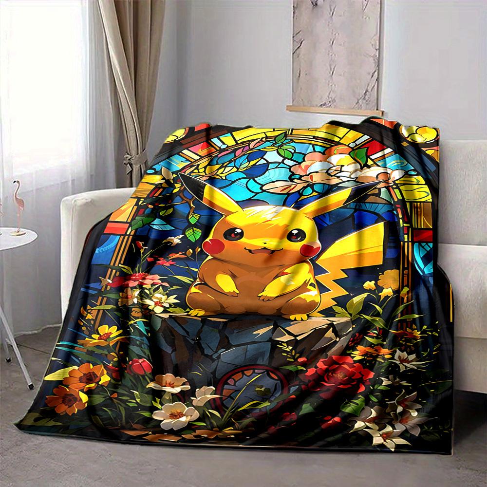 

1pc Pikachu StainedGlass Soft & Warm Flannel Blanket, Multi-Purpose Throw Blanket for Couch, Sofa, Office, Bed, Camping, Travel 80x120cm