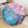 Automatic Open/Close Folding Umbrella with Cherry Blossom Floral Design - Pink Sakura & Blue Background, 8-Rib Compact Travel