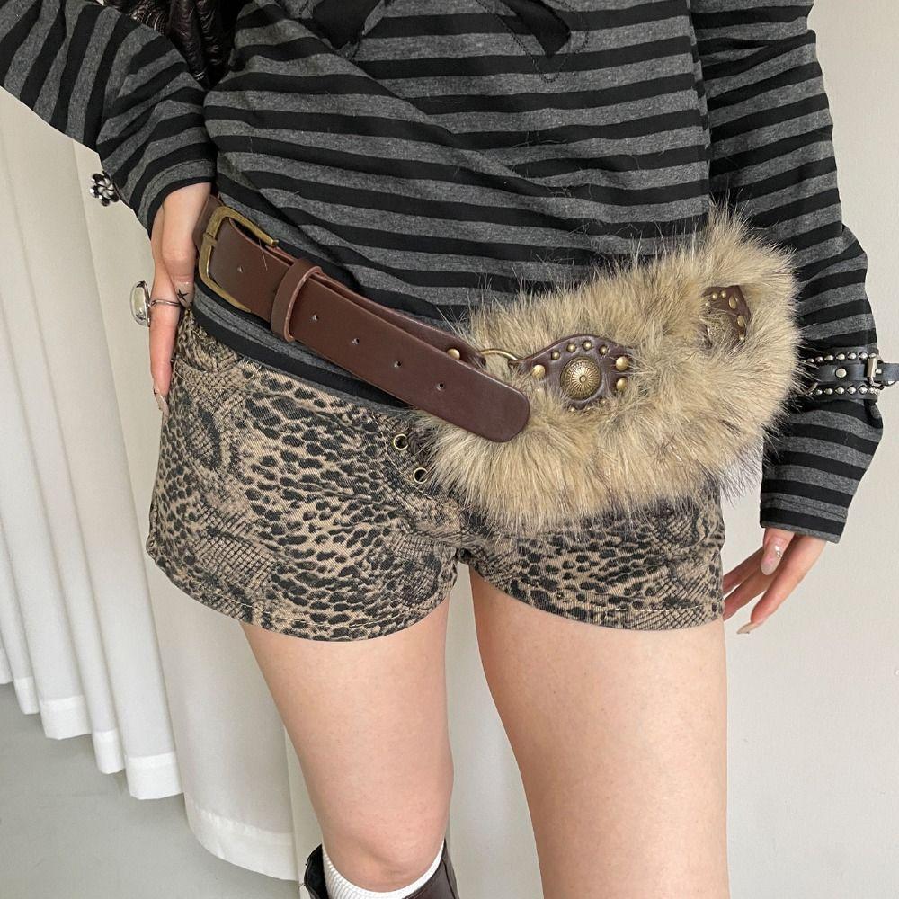 PU Leather Furry Waistband Spicy Girl Style Y2K Waistband Vintage Plush Belt  Female/Girls