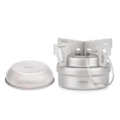 Kombi-Set aus Titan-Spirituskocher und -Gestell für den Außenbereich, ultraleichter tragbarer Mini-Spirituskocher mit Kreuzständer, Herdgestell-Stützständer