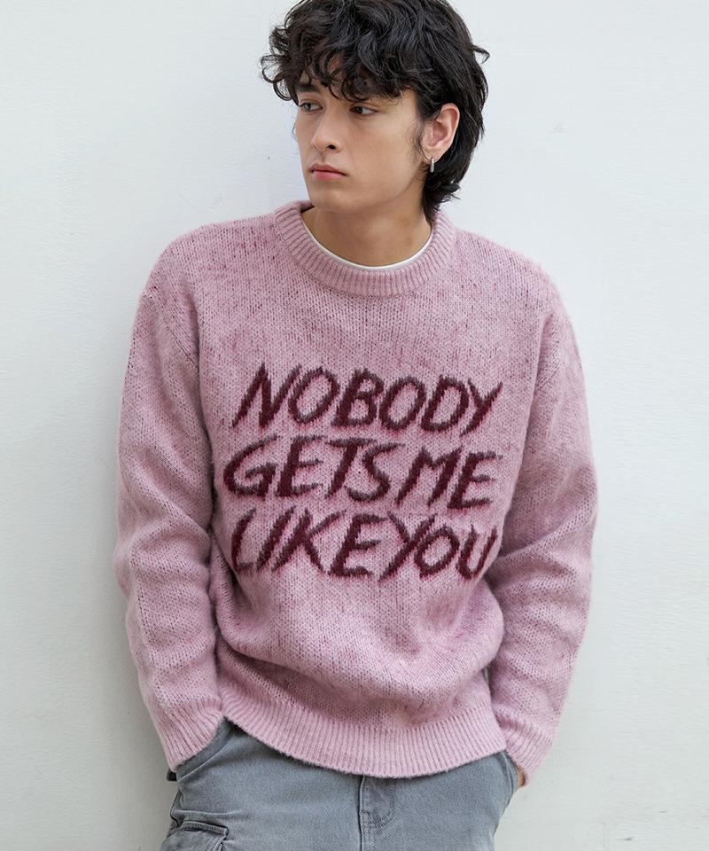 Nod You Brushed Lettering Jacquard Round Hairy Knit [Pink] M