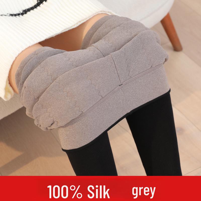 

Леггинсы из шелка с бархатным наполнителем: Зимние облегающие брюки с высокой талией для тепла и стиля One Size серый