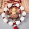 Solid Wood Buddha Statue Charm Woven Double Circle Boxwood Automotive Decor Creative Design Little Buddha Fengshui Pendant