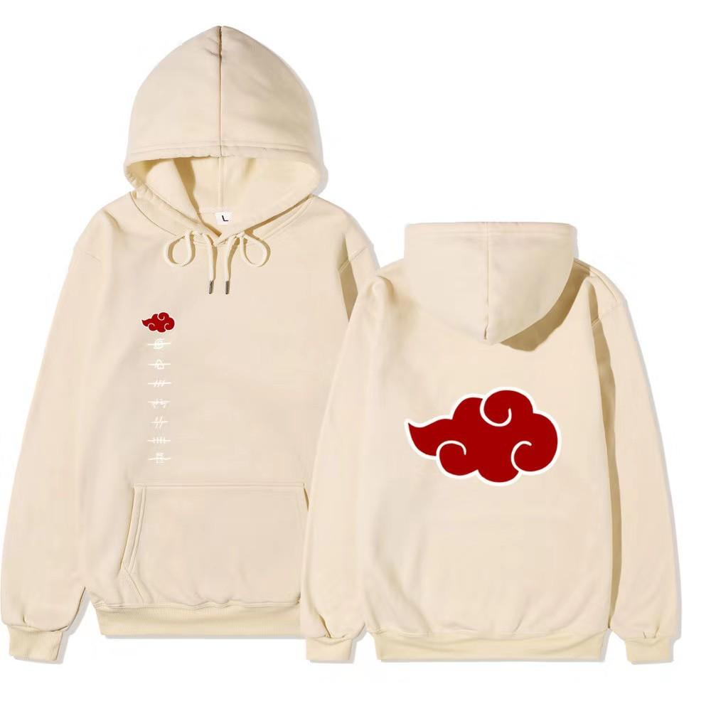 Unisex Naruto Akatsuki Hoodie, Double Side Red Cloud Symbol Print Anime Pullover Long Sleeve Hooded Sweatshirt