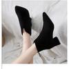 Fashion New Faux Suede Ankle Boots Women Chunky Heeled Plush Shoe Woman Chic Shoes Lady Boot Pointed Thick Heel Short