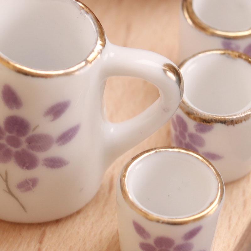 Миниатюрная еда Игровой керамический чайный сервиз Чайный горшок Набор Миниатюрная модель Play Home Diy фиолетовый