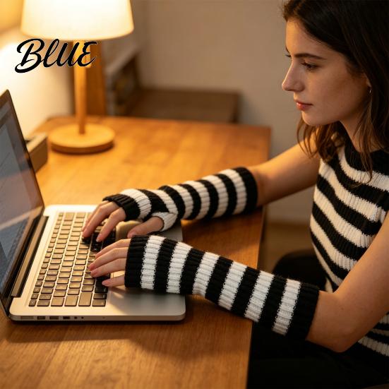 Stylish Half Finger Gloves Striped Knitted Arm Warmers for Women Fingerless Sleeves Soft Cycling Protectors Thermal Wrist Autumn Winter Fashion