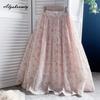 Japanese Mori Girl Spring Summer Women Pink Skirt Elastic Waist Floral Embroidery Sweet Skirt Vintage Delicate Cotton Skirts Womens
