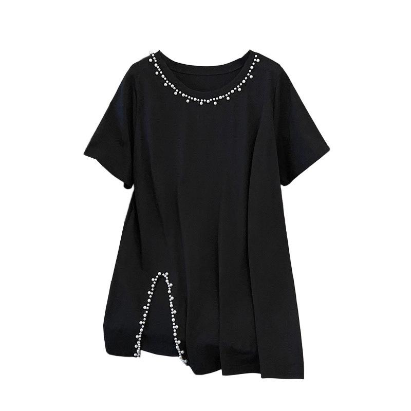 Plus Size Women's Loose Fit Split Hem Short Sleeve T-Shirt