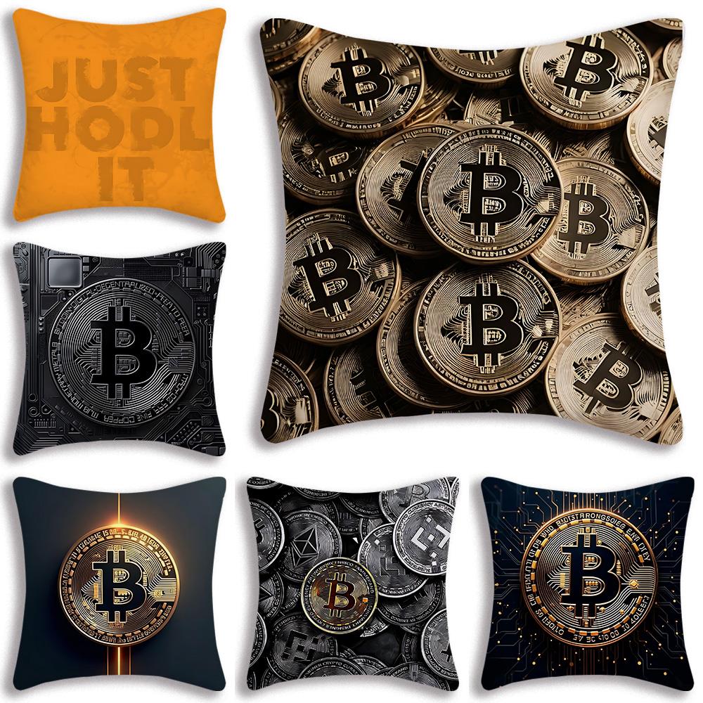 Cool Popular B-BitcoinS Pillow Covers Cartoon Sofa Decorative Home Double-sided Printing Short Plush Cute Cushion Cover