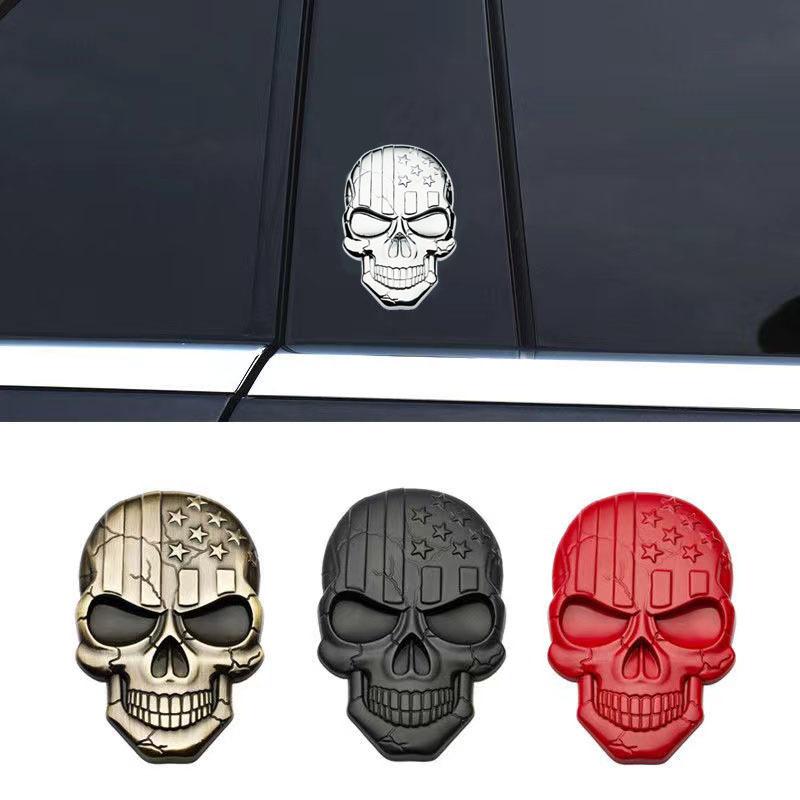 3D American Flag Skull Crossbones Metal Car Emblem Sticker