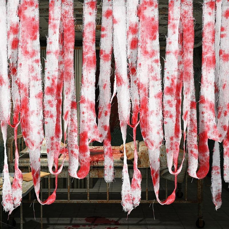 Halloween Bloody Cloth Strips Blood Gauze Bandage Haunted House Warning Isolation Belt Home Horror Party Scene Decor Props NEW