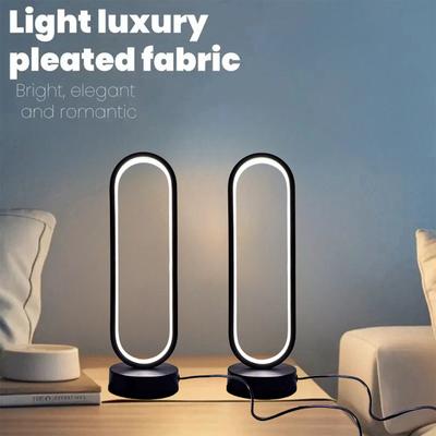 LED Table Lamp Bedroom Ring Table Lamp Living Room Black and White USB Dimming Bedside Lamp Small Night Light Decoration